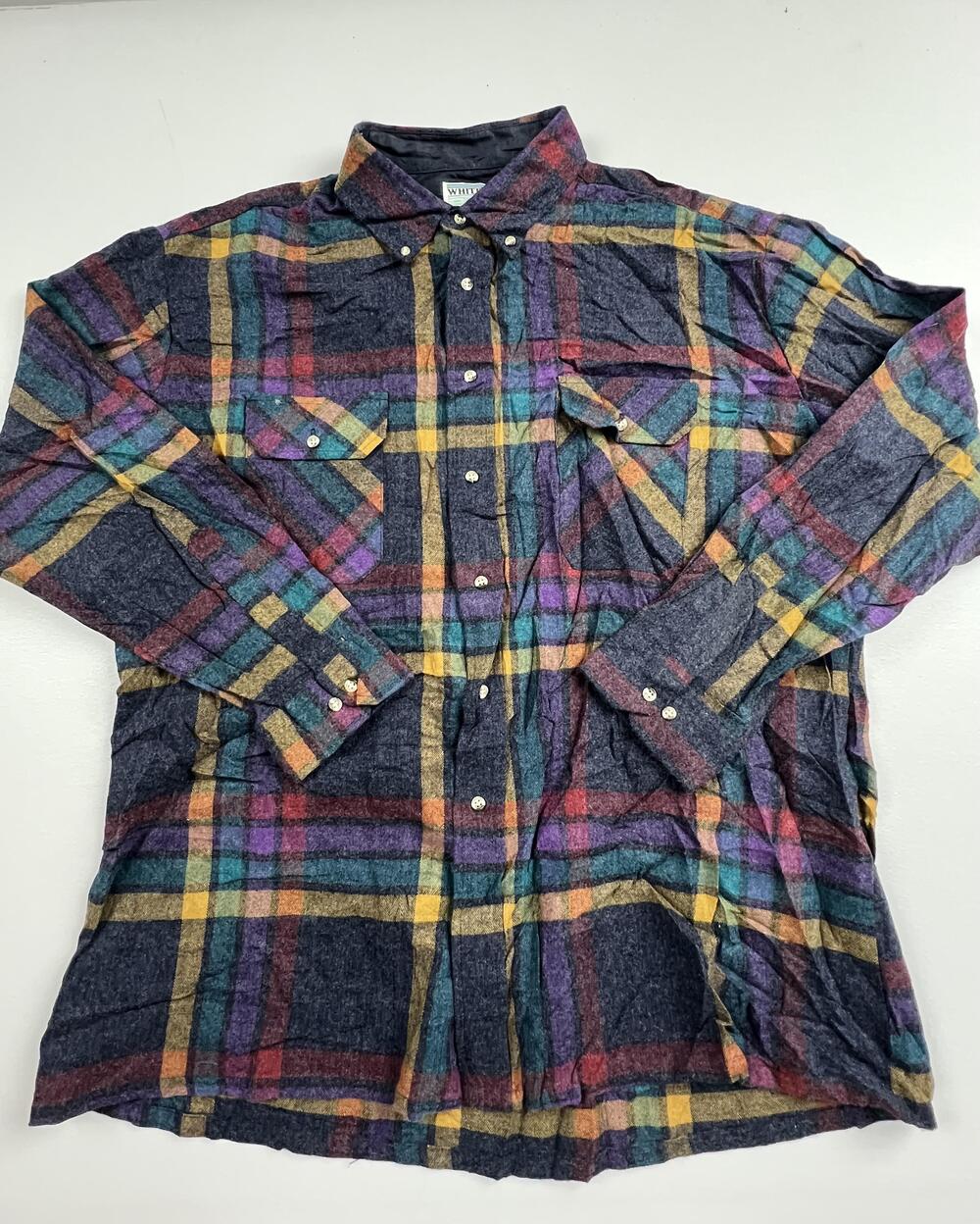 Vintage Whitefish Bay Shirt Mens XL Multicolor Plaid Flannel Lined Button Up VTG